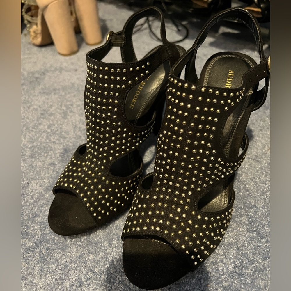 Black heels with silver gems from Audrey Brooke